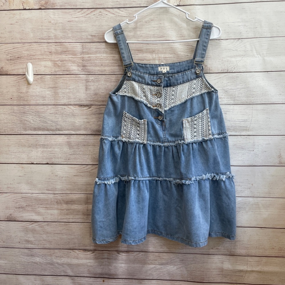 POL DENIM AND CROCHET LACE SUSPENDER MINI DRESS - Picture 4 of 8